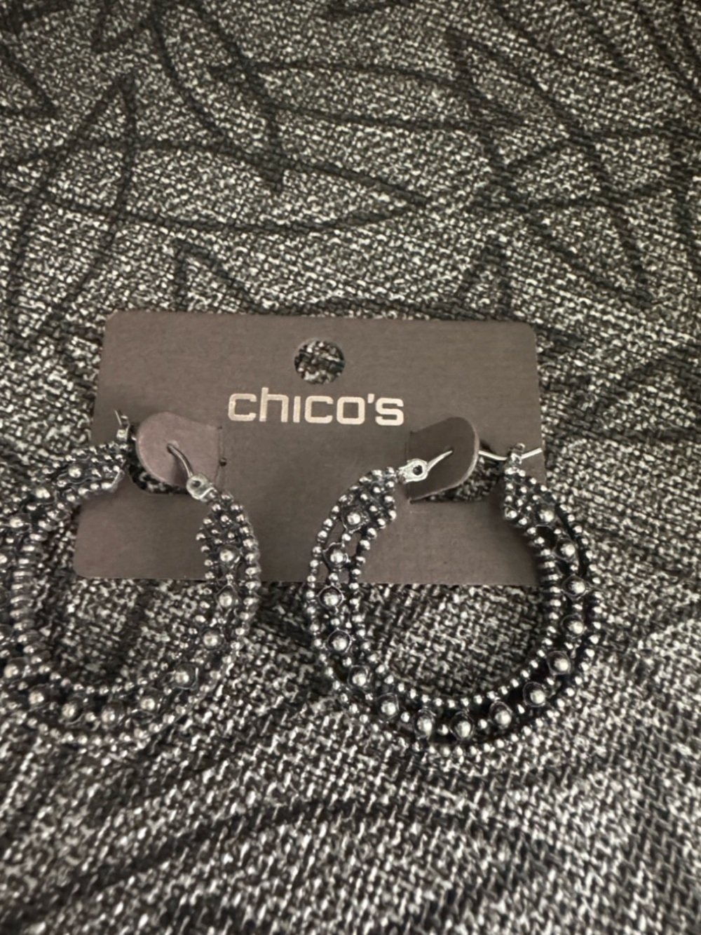 Chico's Dark Gunmetal Beaded Hoop Earrings